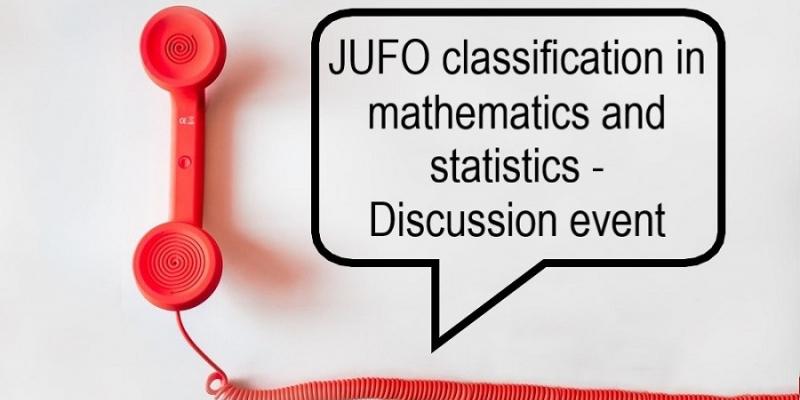 Image of telephone and text "JUFO classification in mathematics and statistics - discussion event".