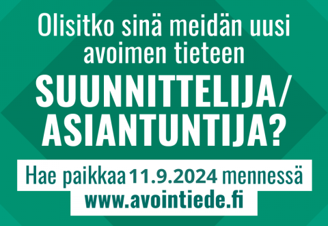 Teksti: Olisitko sinä meidän uusi suunnittelija/asiantuntija? Hae paikkaa 11.9.2024 mennessä.