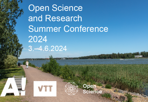 The illustration depicts a path along the waterfront. The organisers' logos have been added along with the text: Open Science and Research Summer Conference 2024. June 3–4, 2024.