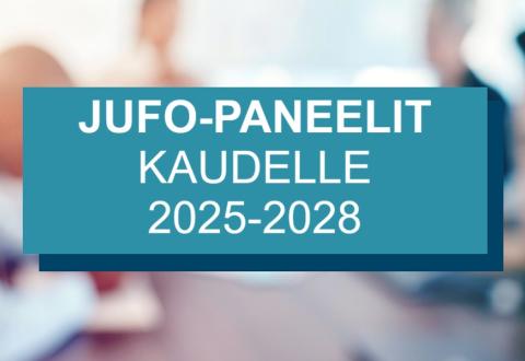 Kuvituskuva, jossa teksti "JUFO-paneelit kaudelle 2025-2028".